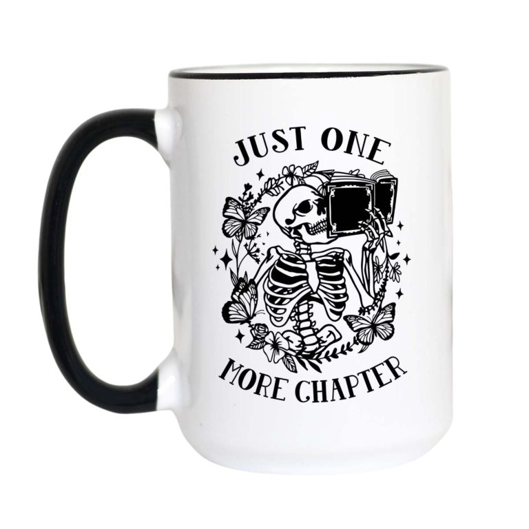 Just One More Chapter Skeleton Book Lover Coffee Mug