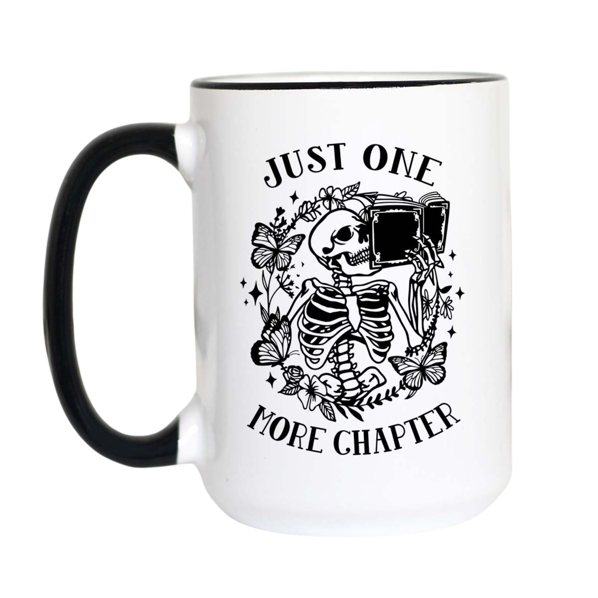 Just One More Chapter Skeleton Book Lover Coffee Mug