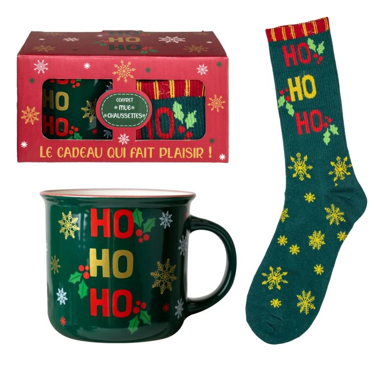 Mug avec Chaussette Ho Ho Ho - Petits Messages