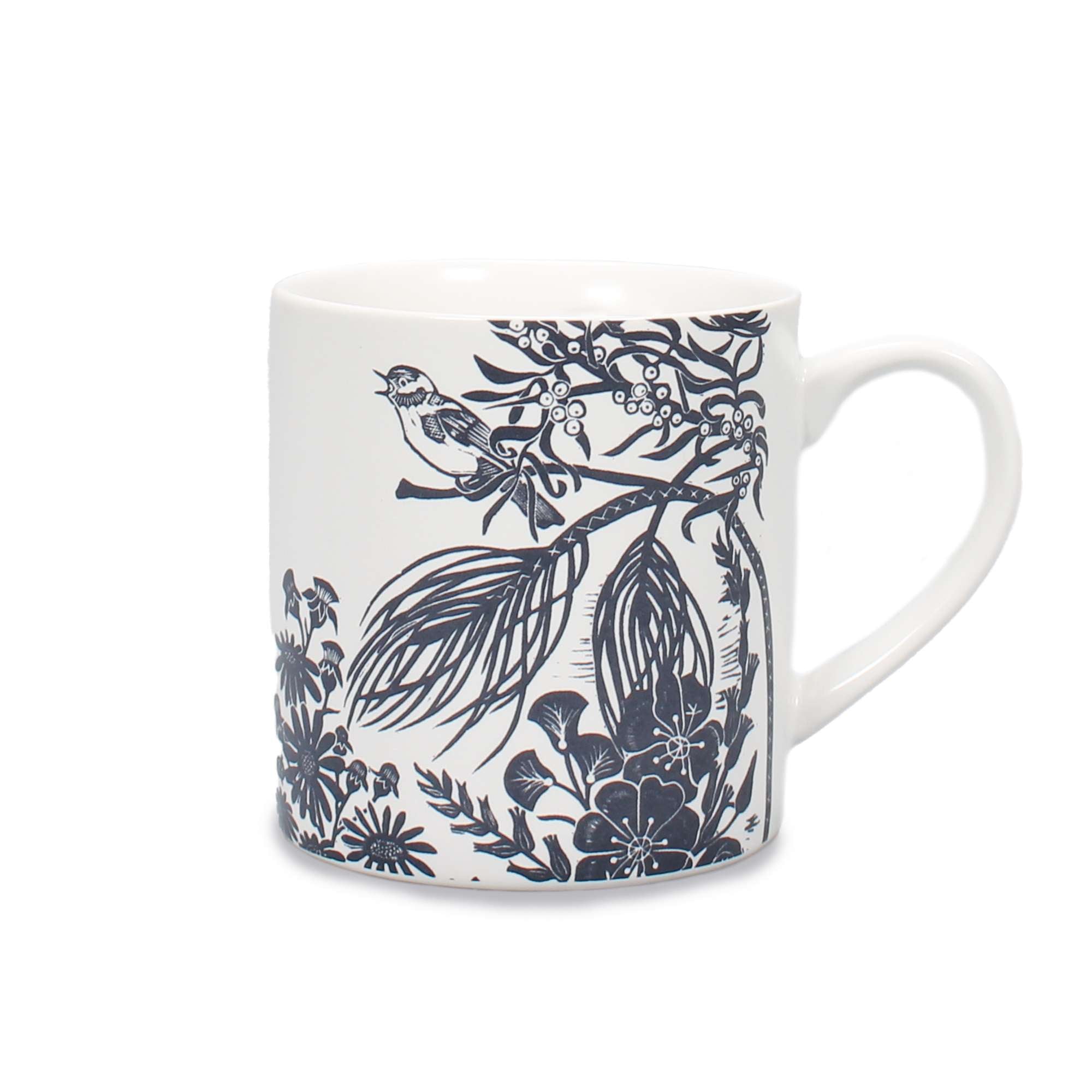 Kate Heiss Woodland Navy Bird & Botanical Ceramic Mug - 310ml