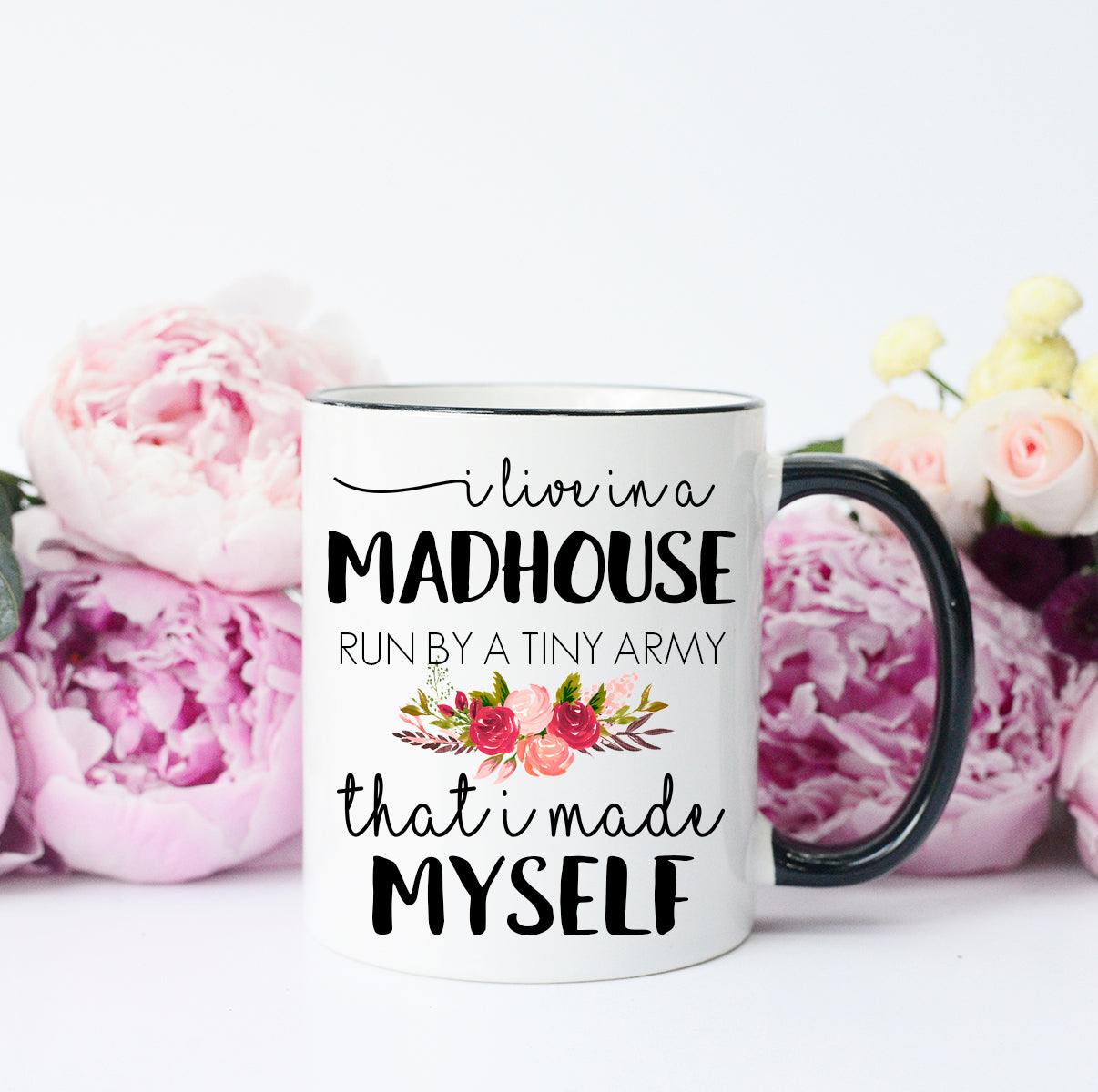 I Live in a Madhouse Mug – Funny Coffee Mug