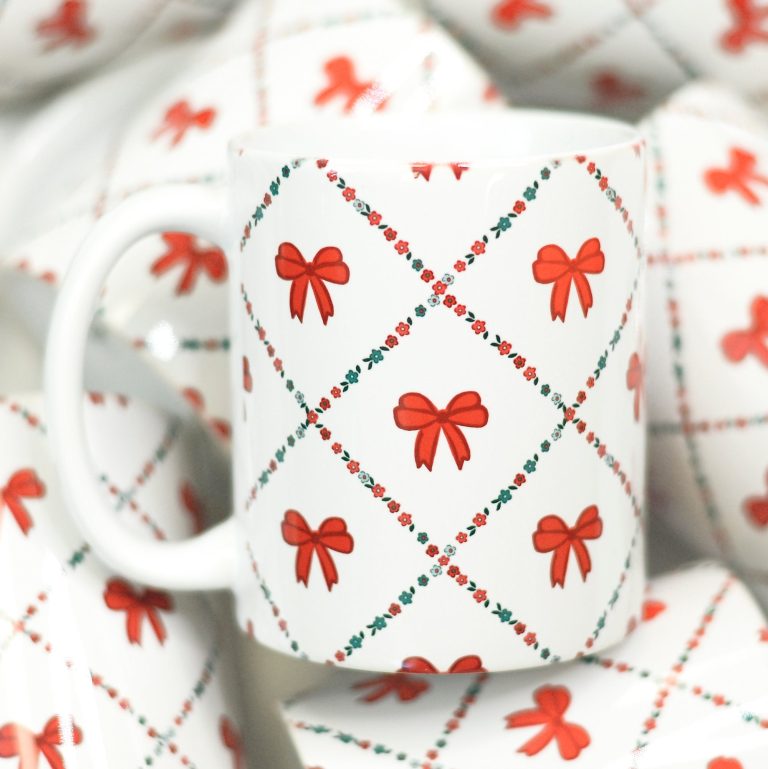 Christmas Bow Lattice Ceramic Mug