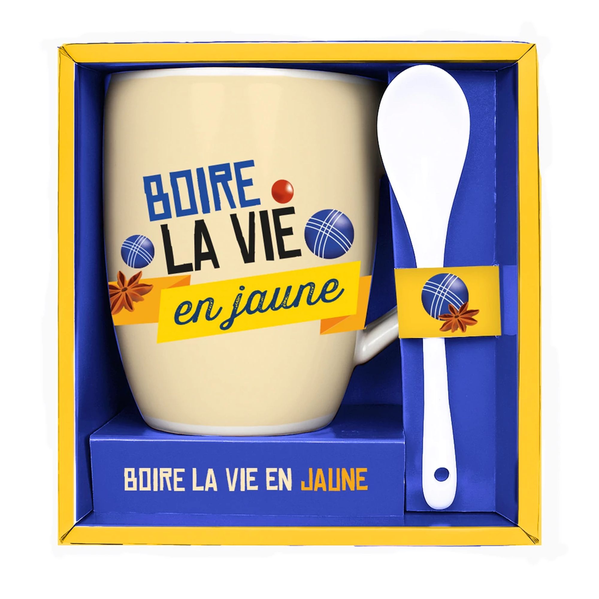 Mug avec cuillère Boire la vie en Jaune - Brèves de comptoir