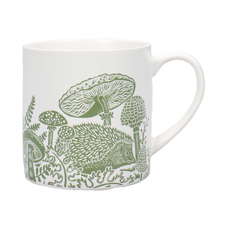 Kate Heiss Woodland Green Hedgehog & Mushroom Ceramic Mug - 310ml