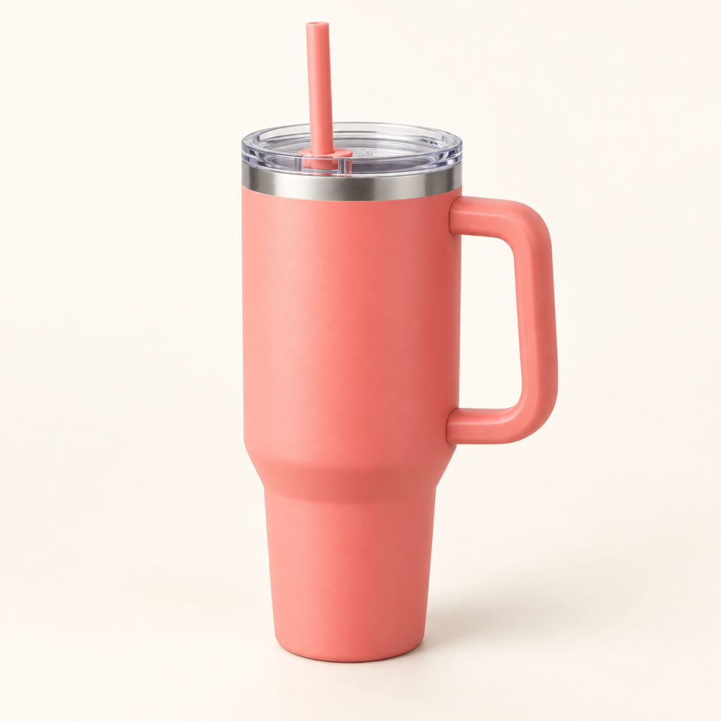Coral Straw Handle Tumbler