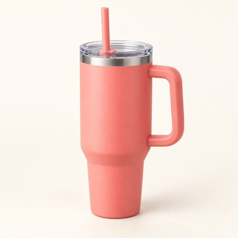 Coral Straw Handle Tumbler