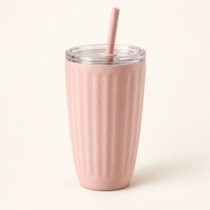 Rose Ribbed Straw Tumbler